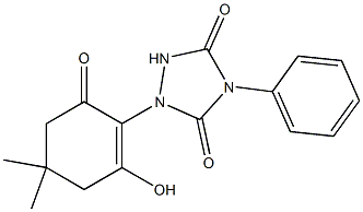 4-Phenyl-1-(2-hydroxy-4,4-dimethyl-6-oxo-1-cyclohexenyl)-1,2,4-triazolidine-3,5-dione Struktur