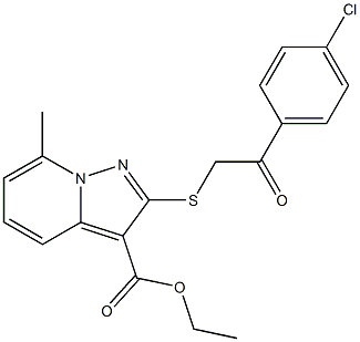 2-[[(4-Chlorophenylcarbonyl)methyl]thio]-7-methylpyrazolo[1,5-a]pyridine-3-carboxylic acid ethyl ester Struktur