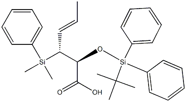 (2S,3R,4E)-2-[[Diphenyl(tert-butyl)silyl]oxy]-3-[dimethyl(phenyl)silyl]-4-hexenoic acid Struktur