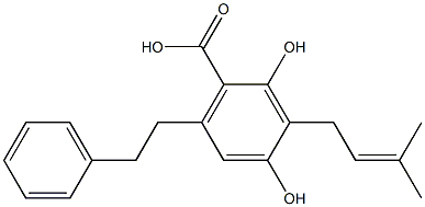 2,4-Dihydroxy-3-(3-methyl-2-butenyl)-6-(2-phenylethyl)benzoic acid Struktur