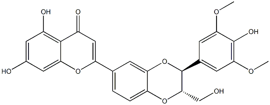 2-[[(2S,3S)-2,3-Dihydro-3-(4-hydroxy-3,5-dimethoxyphenyl)-2-hydroxymethyl-1,4-benzodioxin]-6-yl]-5,7-dihydroxy-4H-1-benzopyran-4-one Struktur