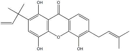 3-Prenyl-4,5,8-trihydroxy-7-(1,1-dimethylallyl)-9H-xanthene-9-one Struktur