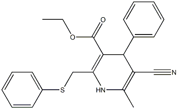 5-Cyano-1,4-dihydro-6-methyl-2-[phenylthiomethyl]-4-phenylpyridine-3-carboxylic acid ethyl ester Struktur