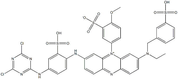 3-[[4-[(4,6-Dichloro-1,3,5-triazin-2-yl)amino]-2-sulfophenyl]amino]-7-[ethyl[(3-sulfophenyl)methyl]amino]-5-(4-methoxy-3-sulfonatophenyl)phenazin-5-ium Struktur