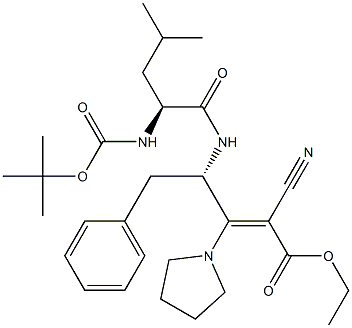 (S)-4-[N-(tert-Butyloxycarbonyl)-L-leucylamino]-2-cyano-5-phenyl-3-(1-pyrrolidinyl)-2-pentenoic acid ethyl ester Struktur