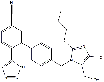 4'-[(2-Butyl-4-chloro-5-hydroxymethyl-1H-imidazol-1-yl)methyl]-2-(1H-tetrazol-5-yl)-1,1'-biphenyl-5-carbonitrile Struktur