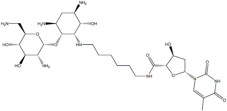 (2S,3S,5R)-N-(6-((1S,2R,3S,5R,6S)-3,5-DIAMINO-2-((2S,3R,4R,5S,6R)-3-AMINO-6-(AMINOMETHYL)-4,5-DIHYDROXYTETRAHYDRO-2H-PYRAN-2-YLOXY)-6-HYDROXYCYCLOHEXYLAMINO)HEXYL)-3-HYDROXY-5-(5-METHYL-2,4-DIOXO-3,4-DIHYDROPYRIMIDIN-1(2H)-YL)TETRAHYDROFURAN-2-CARBOXAMIDE Struktur