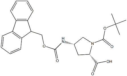 (2S,4S)-4-(((9H-fluoren-9-yl)methoxy)carbonylamino)-1-(tert-butoxycarbonyl)pyrrolidine-2-carboxylic acid Struktur