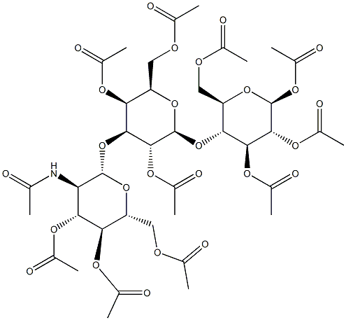 1,2,3,6-Tetra-O-acetyl-4-O-[2,4,6-tri-O-acetyl-3-O-(2-acetamido-3,4,6-tri-O-acetyl-2-deoxy-b-D-glucopyranosyl)-b-D-galactopyranosyl]-b-D-glucopyranose Struktur