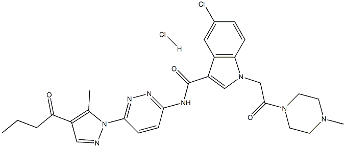 5-Chloro-N-[6-[5-methyl-4-(1-oxobutyl)-1H-pyrazol-1-yl]-3-pyridazinyl]-1-[2-(4-methyl-1-piperazinyl)-2-oxoethyl]-1H-indole-3-carboxamide hydrochloride Struktur