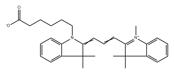 3H-Indolium, 2-[3-[1-(5-carboxypentyl)-1,3-dihydro-3,3-dimethyl-2H-indol-2-ylidene]-1-propen-1-yl]-1,3,3-trimethyl-, inner salt Struktur