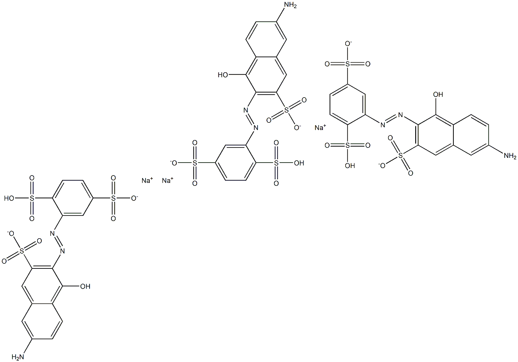 trisodium 2-[(E)-(6-amino-1-hydroxy-3-sulfonato-2-naphthyl)diazenyl]benzene-1,4-disulfonate Struktur