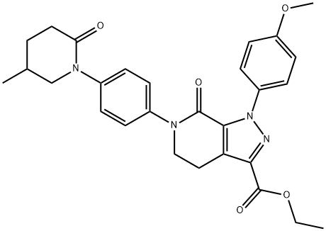 1H-Pyrazolo[3,4-c]pyridine-3-carboxylic acid, 4,5,6,7-tetrahydro-1-(4-methoxyphenyl)-6-[4-(5-methyl-2-oxo-1-piperidinyl)phenyl]-7-oxo-, ethyl ester Struktur