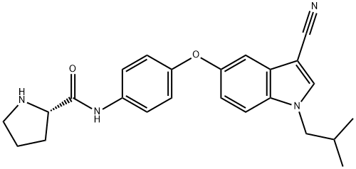 (2S)-N-[4-[[3-Cyano-1-(2-methylpropyl)-1H-indol-5-yl]oxy]phenyl]-2-pyrrolidinecarboxamide Struktur