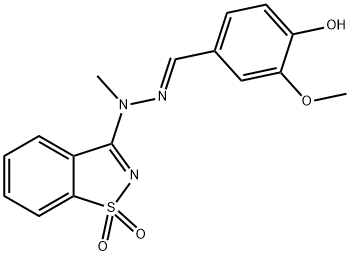 (E)-3-(2-(4-hydroxy-3-methoxybenzylidene)-1-methylhydrazinyl)benzo[d]isothiazole 1,1-dioxide Struktur