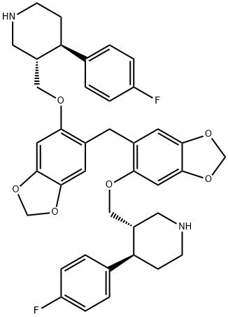 bis(6-(((3S,4R)-4-(4-fluorophenyl)piperidin-3-yl)methoxy)benzo[d][1,3]dioxol-5-yl)methane Struktur