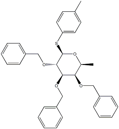 (2S,3R,4R,5S,6R)-3,4,5-tris(benzyloxy)-2-methyl-6-(p-tolylthio)tetrahydro-2H-pyran Struktur