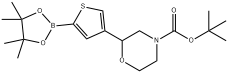 tert-butyl 2-(5-(4,4,5,5-tetramethyl-1,3,2-dioxaborolan-2-yl)thiophen-3-yl)morpholine-4-carboxylate Struktur