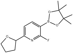 2-fluoro-6-(tetrahydrofuran-2-yl)-3-(4,4,5,5-tetramethyl-1,3,2-dioxaborolan-2-yl)pyridine Struktur