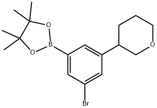 2-(3-bromo-5-(tetrahydro-2H-pyran-3-yl)phenyl)-4,4,5,5-tetramethyl-1,3,2-dioxaborolane Struktur