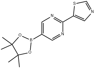 5-(5-(4,4,5,5-tetramethyl-1,3,2-dioxaborolan-2-yl)pyrimidin-2-yl)thiazole Struktur