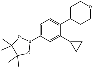 2-(3-cyclopropyl-4-(tetrahydro-2H-pyran-4-yl)phenyl)-4,4,5,5-tetramethyl-1,3,2-dioxaborolane Struktur