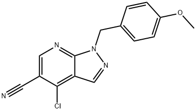 4-chloro-1-[(4-methoxyphenyl)methyl]-1H-pyrazolo[3,4-b]pyridine-5-carbonitrile Struktur