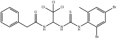 2-PHENYL-N-(2,2,2-TRICHLORO-1-{[(2,4-DIBROMO-6-METHYLANILINO)CARBOTHIOYL]AMINO}ETHYL)ACETAMIDE Struktur