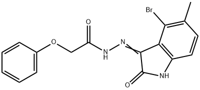 N'-(4-bromo-5-methyl-2-oxo-1,2-dihydro-3H-indol-3-ylidene)-2-phenoxyacetohydrazide Struktur