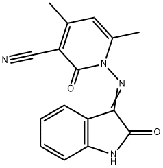 4,6-dimethyl-2-oxo-1-[(2-oxo-1,2-dihydro-3H-indol-3-ylidene)amino]-1,2-dihydro-3-pyridinecarbonitrile Struktur