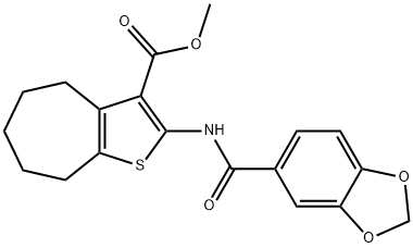 methyl 2-[(1,3-benzodioxol-5-ylcarbonyl)amino]-5,6,7,8-tetrahydro-4H-cyclohepta[b]thiophene-3-carboxylate Struktur