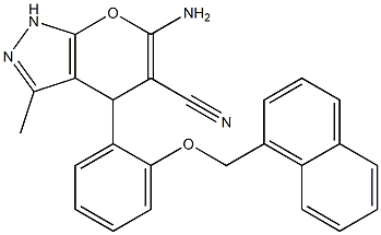 6-amino-3-methyl-4-[2-(1-naphthylmethoxy)phenyl]-1,4-dihydropyrano[2,3-c]pyrazole-5-carbonitrile Struktur