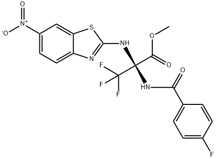 methyl 3,3,3-trifluoro-2-[(4-fluorobenzoyl)amino]-2-({6-nitro-1,3-benzothiazol-2-yl}amino)propanoate Struktur