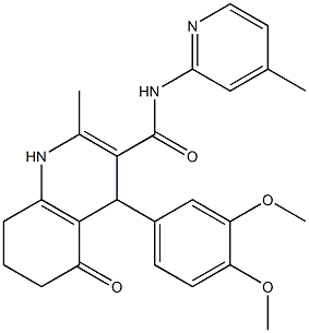 4-(3,4-dimethoxyphenyl)-2-methyl-N-(4-methyl-2-pyridinyl)-5-oxo-1,4,5,6,7,8-hexahydro-3-quinolinecarboxamide Struktur