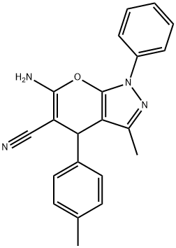 Pyrano[2,3-c]pyrazole-5-carbonitrile,6-amino-1,4-dihydro-3-methyl-4-(4-methylphenyl)-1-phenyl- Struktur