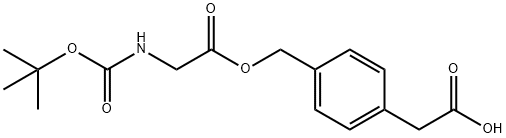 2-{4-[({2-[(tert-butoxycarbonyl)amino]acetyl}oxy)methyl]phenyl}acetic acid Struktur