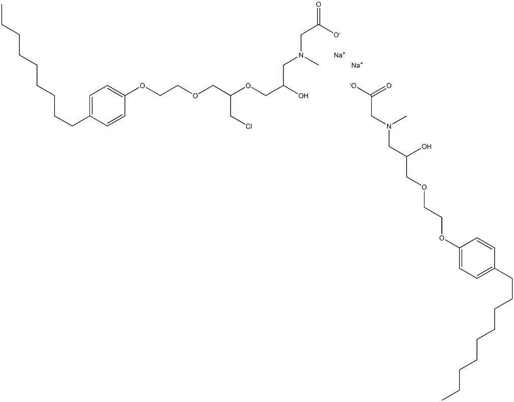 disodium 2-({2-hydroxy-3-[2-(4-nonylphenoxy)ethoxy]propyl}(methyl)amino)acetate 2-{[3-({1-chloro-3-[2-(4-nonylphenoxy)ethoxy]propan-2-yl}oxy)-2-hydroxypropyl](methyl)amino}acetate Struktur