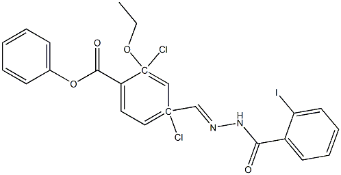 2-ethoxy-4-[(1E)-{[(2-iodophenyl)formamido]imino}methyl]phenyl 2,4-dichlorobenzoate Struktur