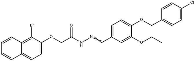 2-[(1-bromonaphthalen-2-yl)oxy]-N'-[(1E)-{4-[(4-chlorophenyl)methoxy]-3-ethoxyphenyl}methylidene]acetohydrazide Struktur