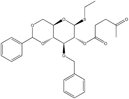 Ethyl 3-O-benzyl-4,6-O-benzylidene-2-O-levulinoyl-b-D-thioglucopyranoside Struktur