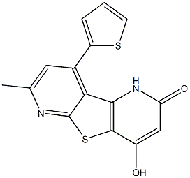 4-hydroxy-7-methyl-9-(2-thienyl)pyrido[2',3':4,5]thieno[2,3-b]pyridin-2(1H)-one Struktur