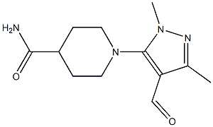 1-(4-formyl-1,3-dimethyl-1H-pyrazol-5-yl)piperidine-4-carboxamide Struktur