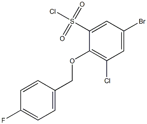 5-bromo-3-chloro-2-[(4-fluorophenyl)methoxy]benzene-1-sulfonyl chloride Struktur