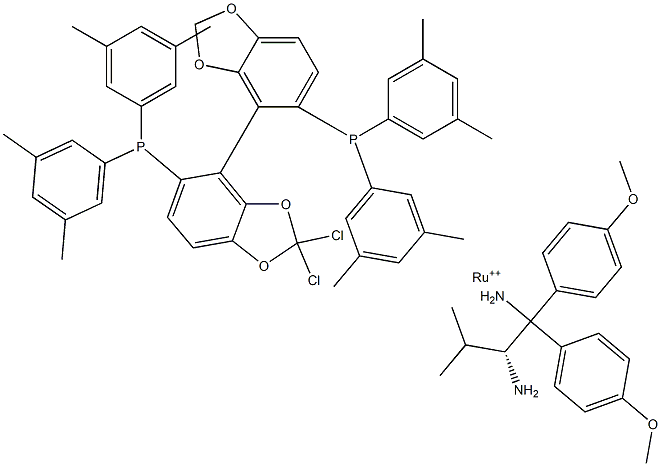 Dichloro{(R)-(+)-5,5'-bis[di(3,5-xylyl)phosphino]-4,4'-bi-1,3-benzodioxole}[(2R)-(-)-1,1-bis(4-methoxyphenyl)-3-methyl-1,2-butanediamine]ruthenium(II) Struktur