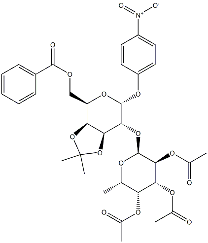 4-Nitrophenyl2-O-(2,3,4-tri-O-acetyl-a-L-fucopyranosyl)-6-O-benzoyl-3,4-O-isopropylidene-a-D-galactopyranoside Struktur