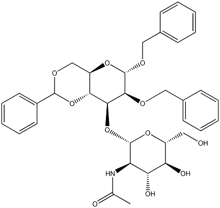 Benzyl3-O-(2-acetamido-2-deoxy-b-D-glucopyranosyl)-2-O-benzyl-4,6-O-benzylidene-a-D-mannopyranoside Struktur