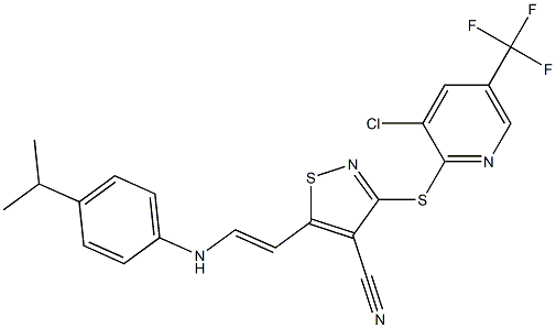 3-{[3-chloro-5-(trifluoromethyl)-2-pyridinyl]sulfanyl}-5-[2-(4-isopropylanilino)vinyl]-4-isothiazolecarbonitrile Struktur