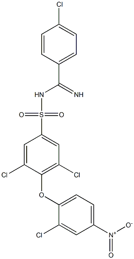 N1-[(4-chlorophenyl)(imino)methyl]-3,5-dichloro-4-(2-chloro-4-nitrophenoxy)benzene-1-sulfonamide Struktur