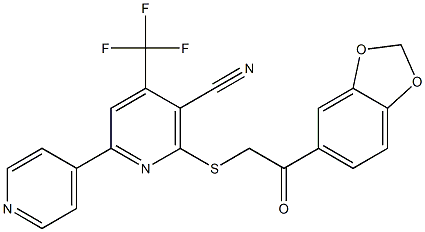 6-{[2-(1,3-benzodioxol-5-yl)-2-oxoethyl]thio}-4-(trifluoromethyl)-2,4'-bipyridine-5-carbonitrile Struktur