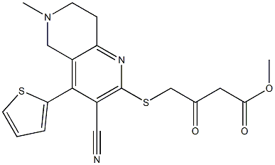 methyl 4-{[3-cyano-6-methyl-4-(2-thienyl)-5,6,7,8-tetrahydro[1,6]naphthyridin-2-yl]sulfanyl}-3-oxobutanoate Struktur